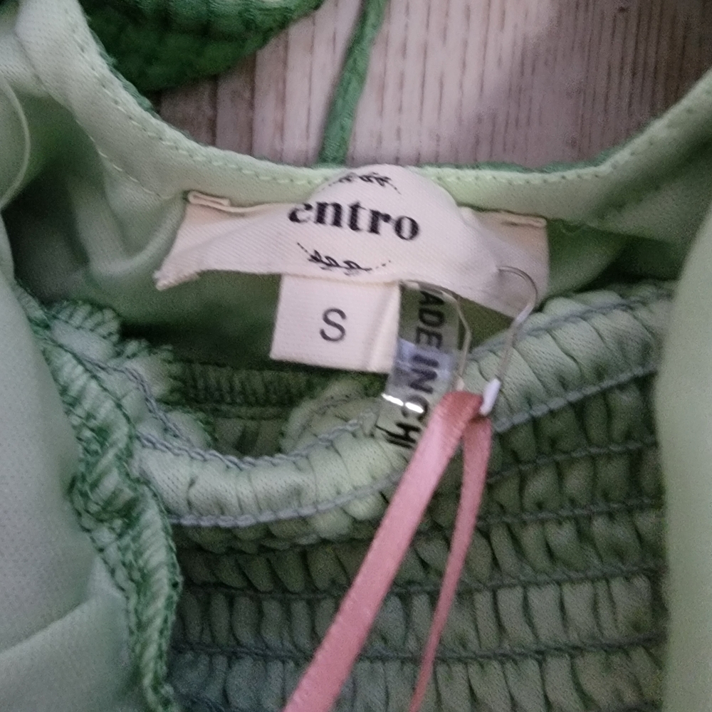 NWT Entro Green Gingham Maxi Dress Small Cottagecore Prairie - Picture 5 of 10